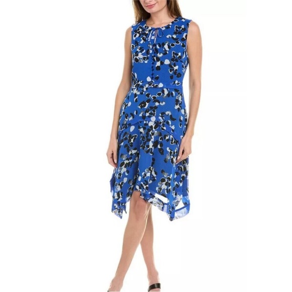 CAbi Untamed Electric Blue Floral Asymmetrical‎ Hem Dress - Picture 2 of 14